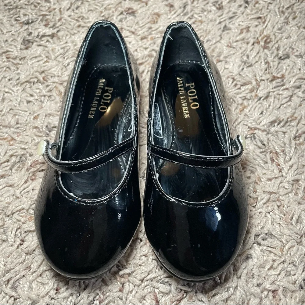 Girls Polo Ralph Lauren Alyssa black Mary Jane dress shoes